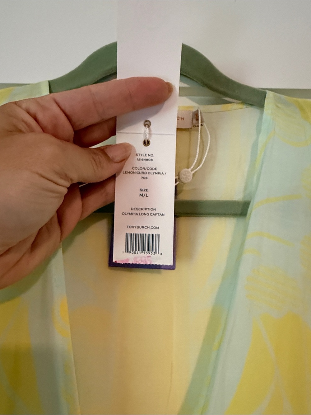 Tory Burch Olympia Pale Blue Maxi Caftan with Yellow Print - Picture 2 of 5